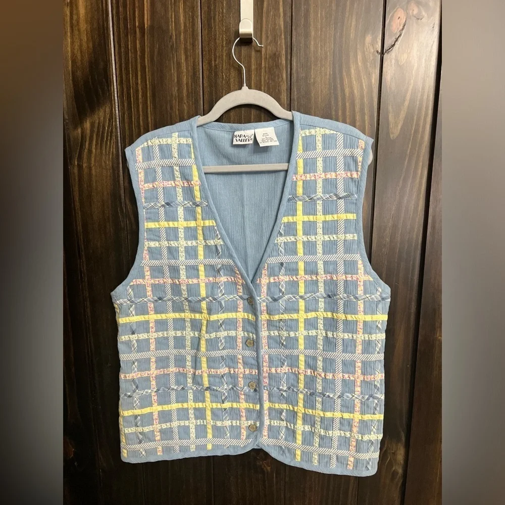 Vintage 1990s Women's Vest Cottage Core Napa Valley Lattice Patchwork-Size:L